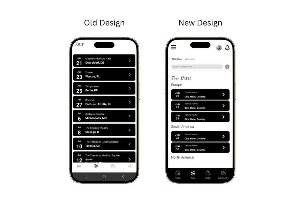 Old and New Design of Tour Page